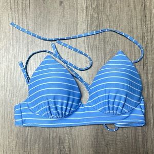 Blue & white striped bikini top